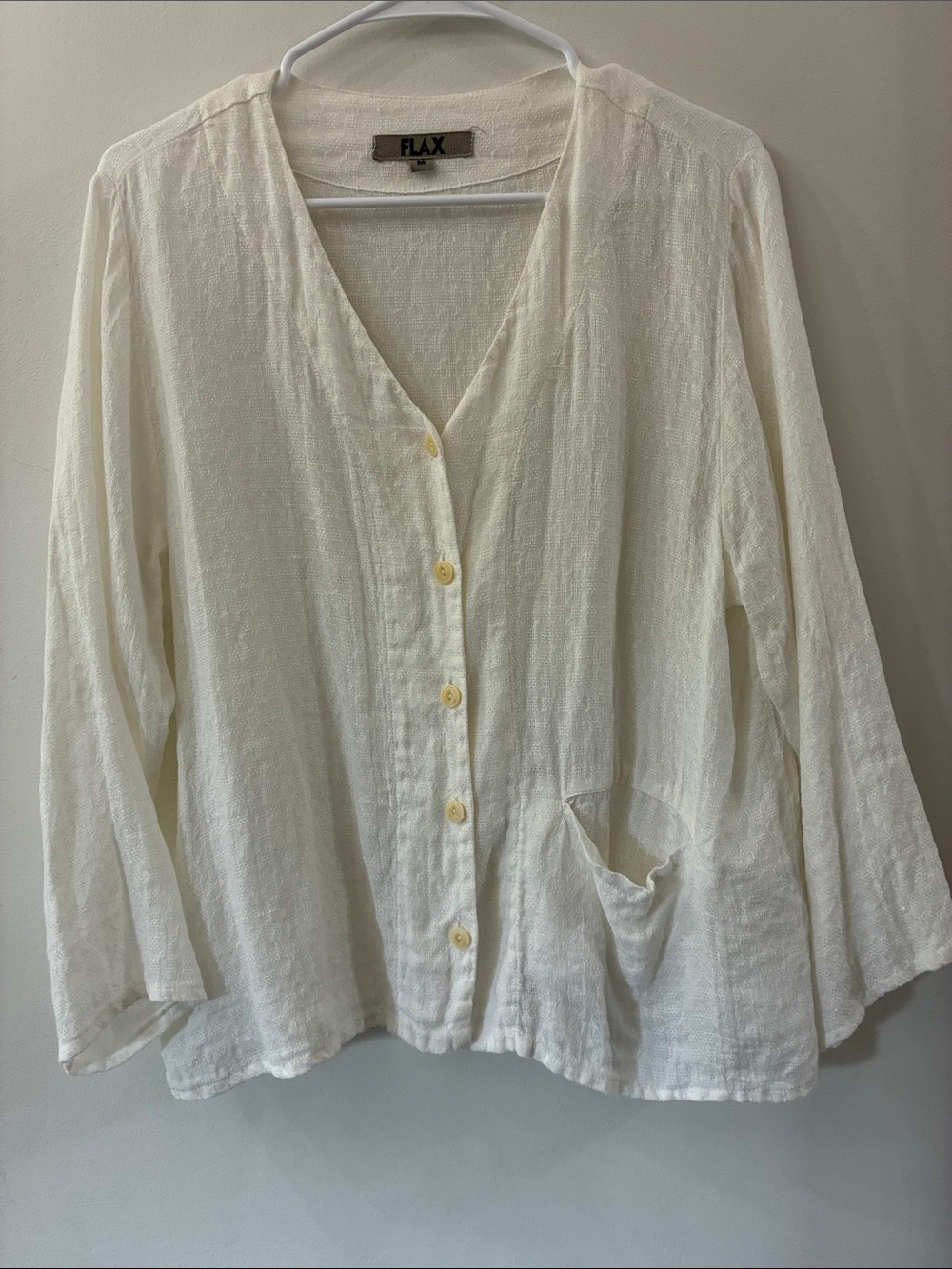FLAX white Button-Front Lightweight Women's Top - medium - 100% linen